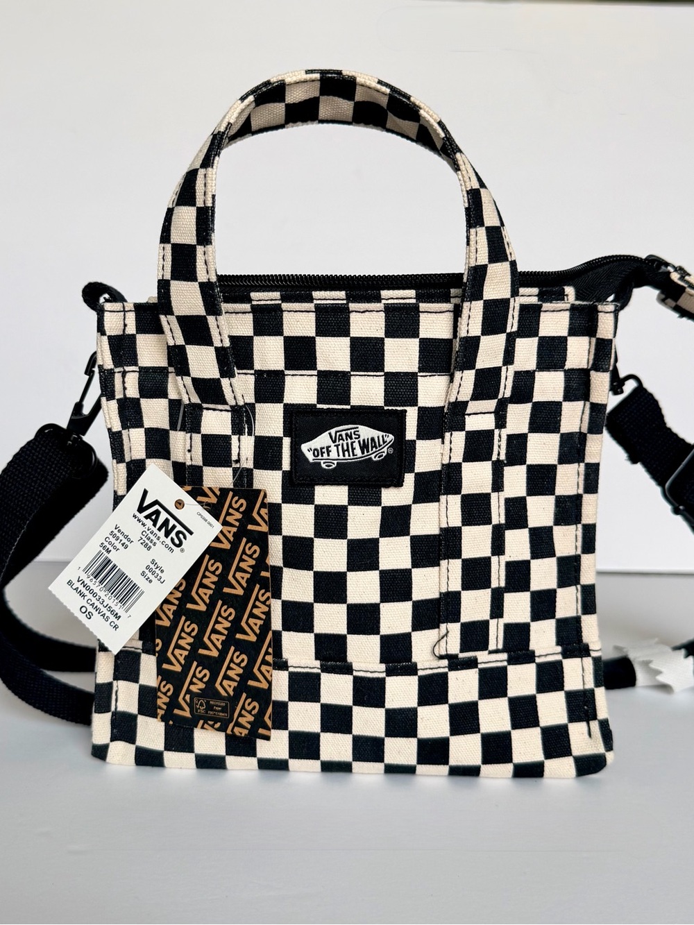 Vans Checkerboard Crossbody Tote - Black & Cream Canvas